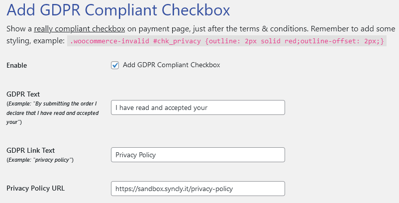 add gdpr-compliant checkbox for woocommerce