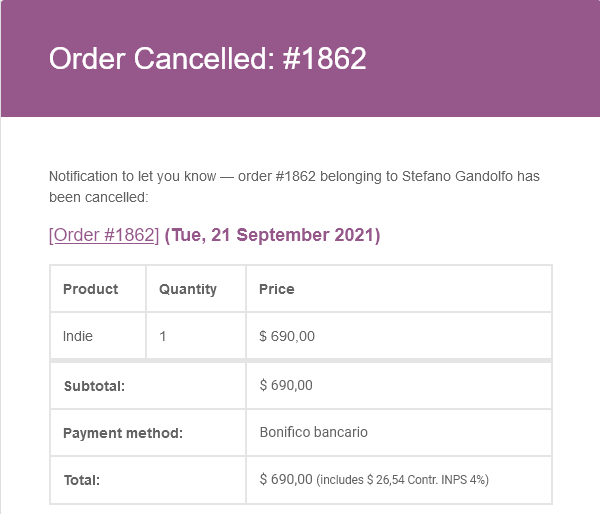 send email on cancelled orders for woocommerce